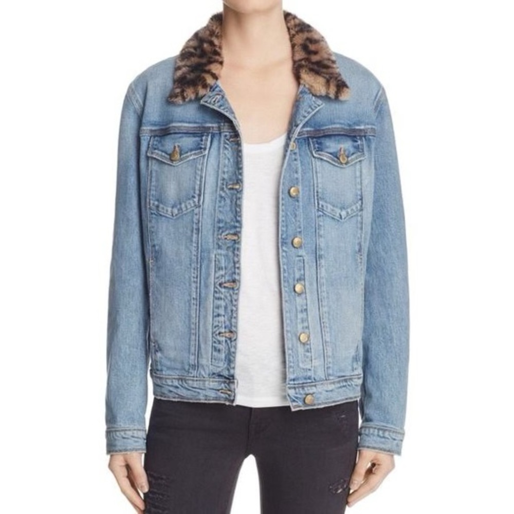 Joe’s jean jacket with leopard collar size XS